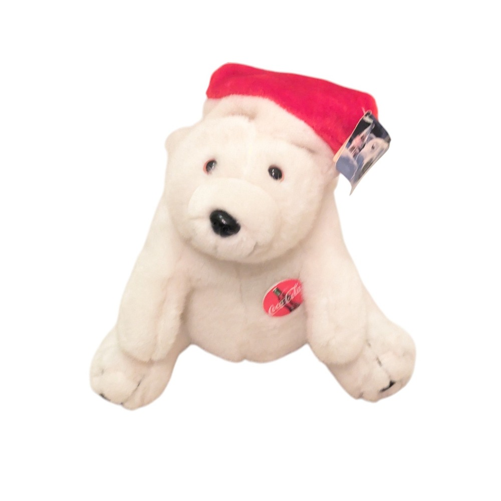 Coca Cola Polar Bear Plush‎ 1996 Christmas Santa Hat Stuffed Animal Toy